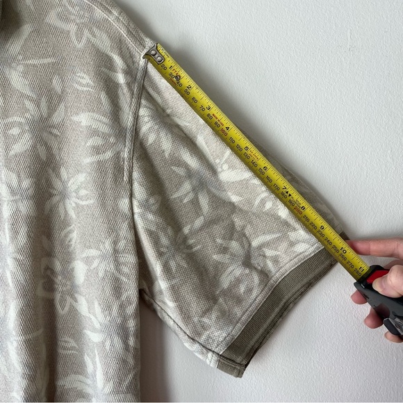 Van Heusen Taupe Beige Textured Floral Polo Shirt | Y2K Grandpa Core Retro Golf - Picture 5 of 7